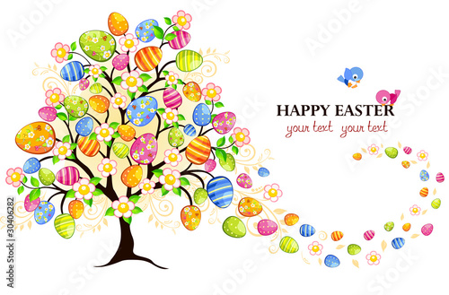 Albero con fiori e uova di Pasqua