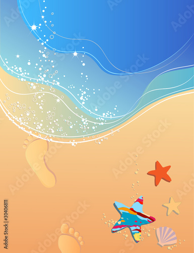 Beach, waves, surf, sand and footprints
