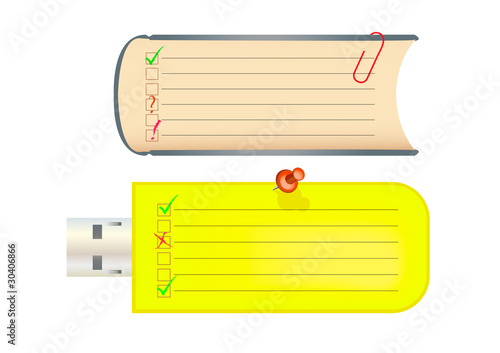 Stickers stylized as a usb flash drive and a book
