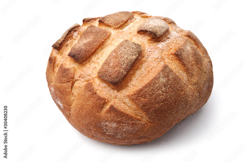 Traditional homemade round bread isolated on a white background Traditional homemade round bread isolated on a white background
