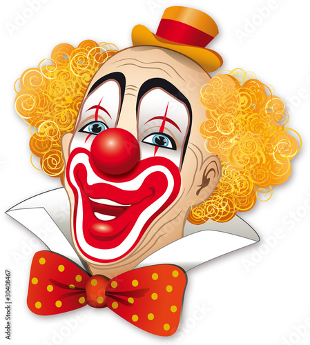 Fotografia Clown con i capelli rossi su fondo bianco