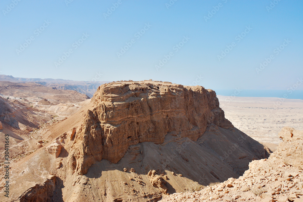 Scenic view of Masada stronghold, Dead Sea, Israel.