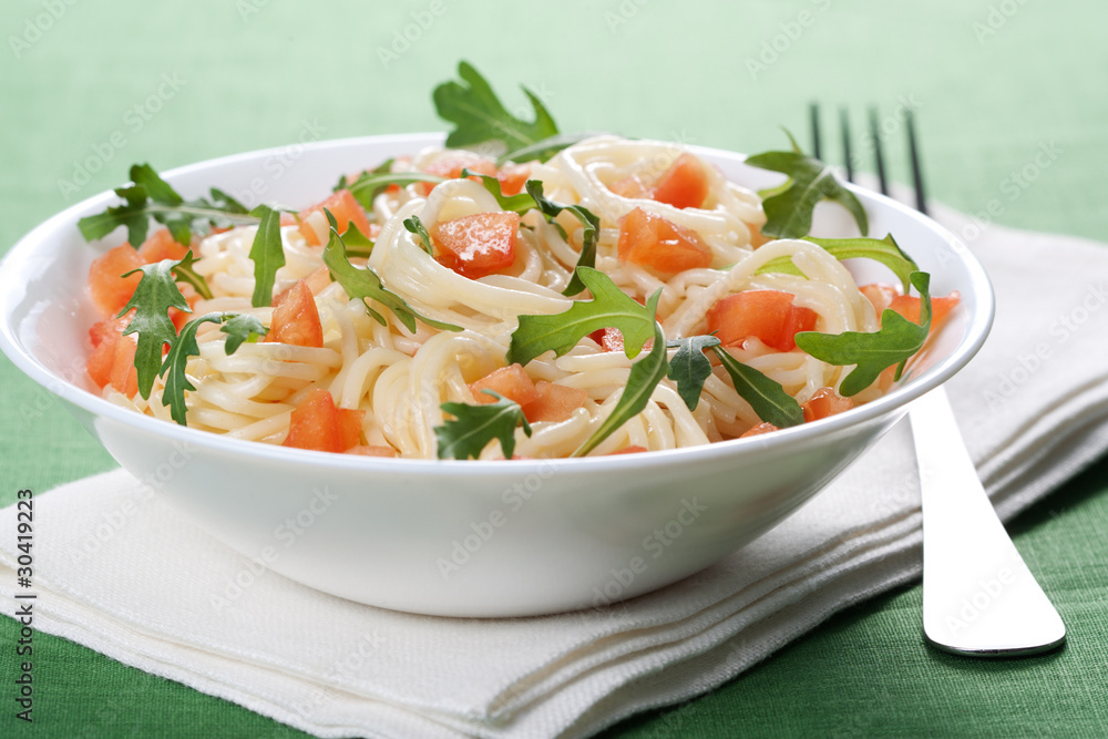 Pasta with tomato and rucola Pasta with tomato and rucola