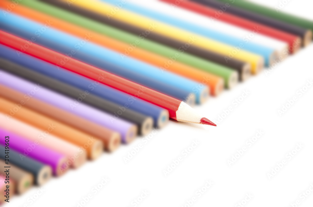 Lead red color pencil on white background Lead red color pencil on white background