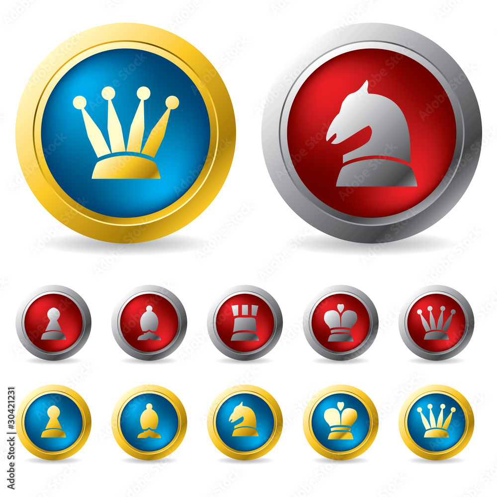 Golden and silver chess buttons Golden and silver chess buttons