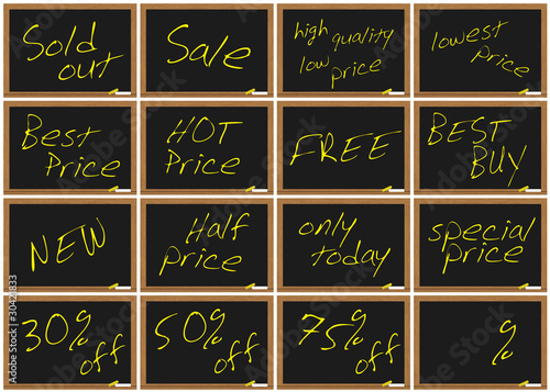 set chalkboard for sold and shop