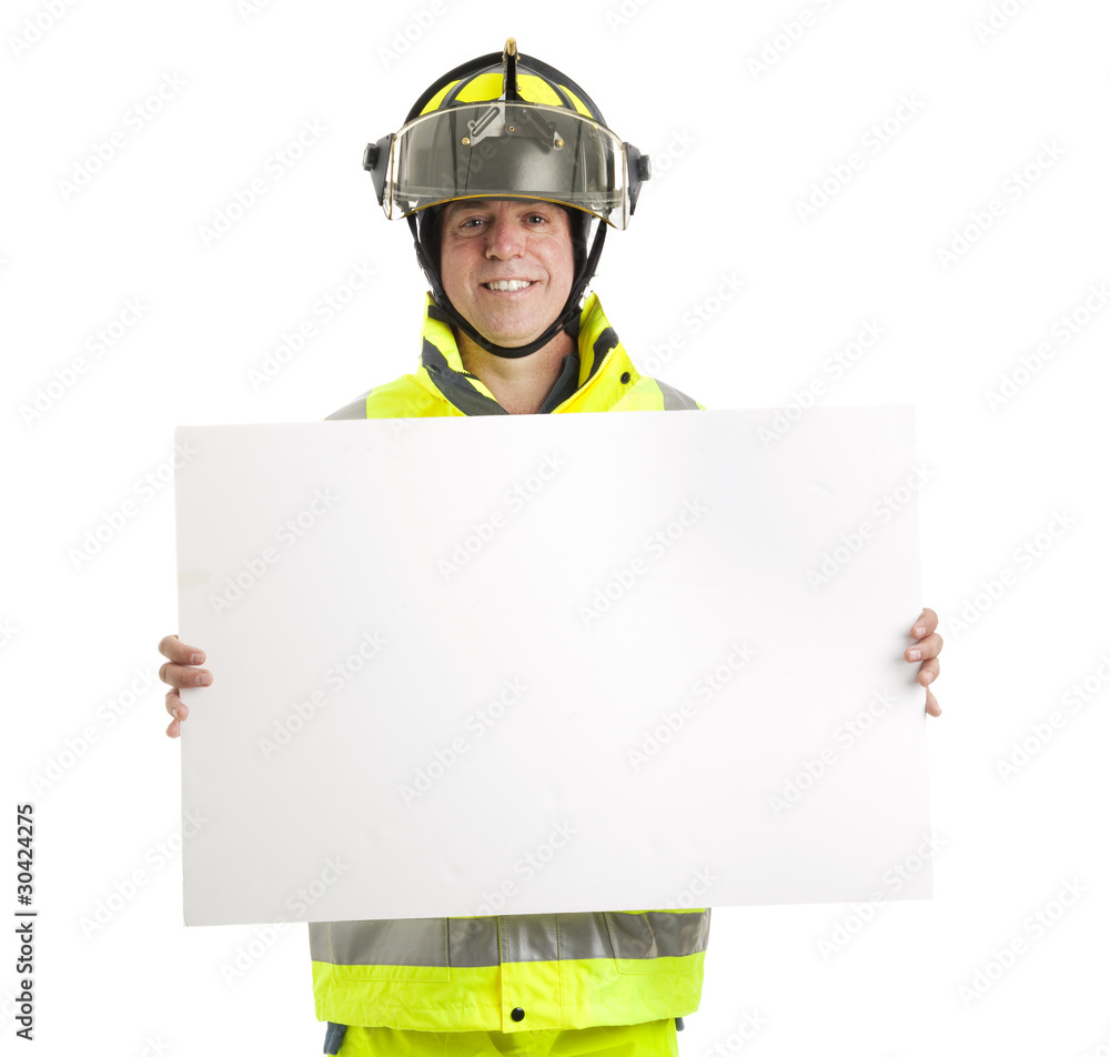 Fireman with Blank Sign