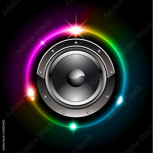 Futuristic Speaker with Glowing Lights Behind