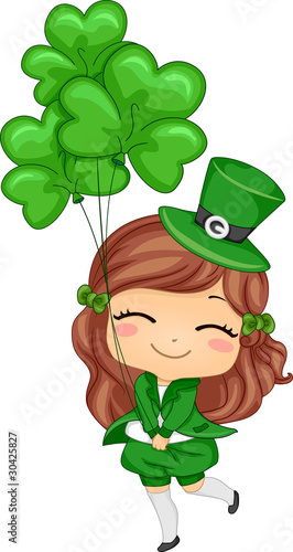 Girl Holding Shamrock-shaped Balloons
