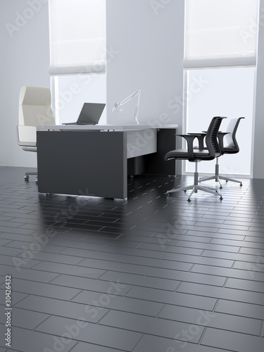 office room with table and armchairs and light from windows © Serp