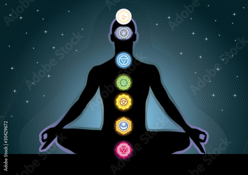 The location of the chakras on the human body, vector image