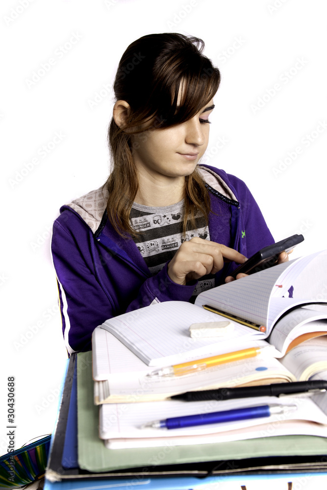 school girl on a white background school girl on a white background