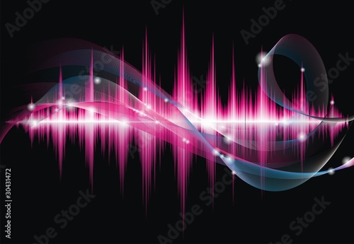 Abstract vector shiny background design with sound waves.