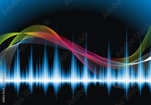 Abstract vector shiny background design with sound waves.