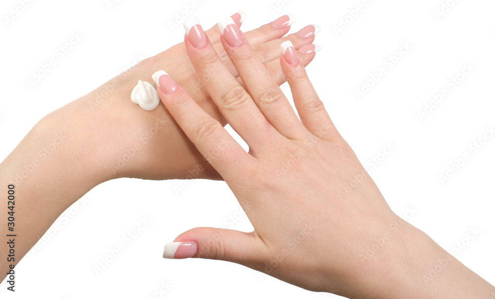 Applying hand cream. Applying hand cream.