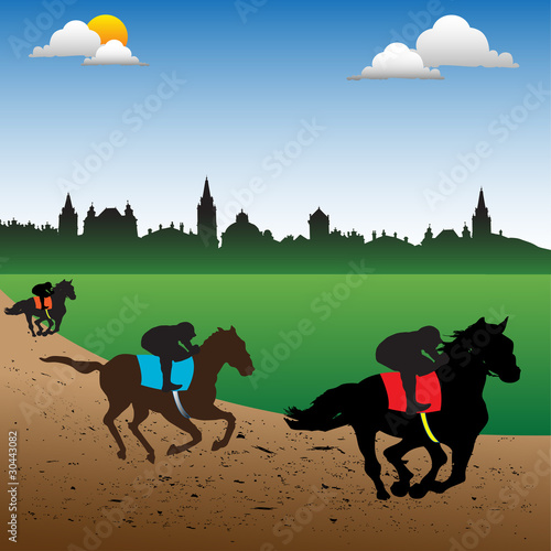 Race horses and jockeys