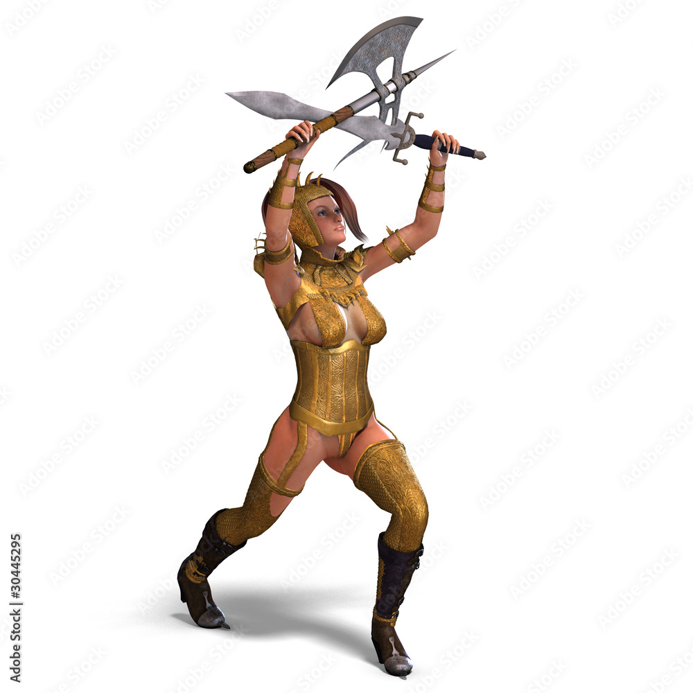 attractive female knight act as a guard. 3D rendering with