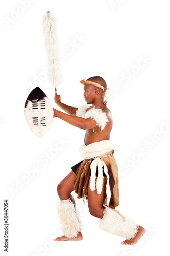 zulu warrior fighting on white