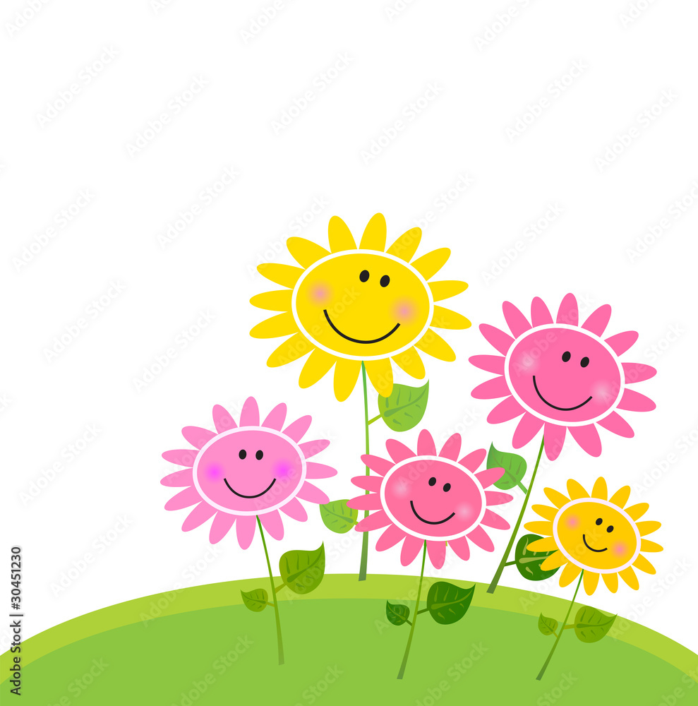 Naklejka premium Happy Spring Flower Garden. Vector Illustration.