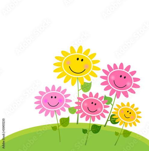 Happy Spring Flower Garden. Vector Illustration.
