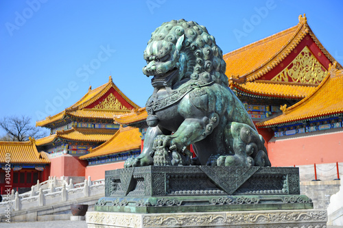 Detail in Forbidden City (Palace Museum) in China: bronze lion,