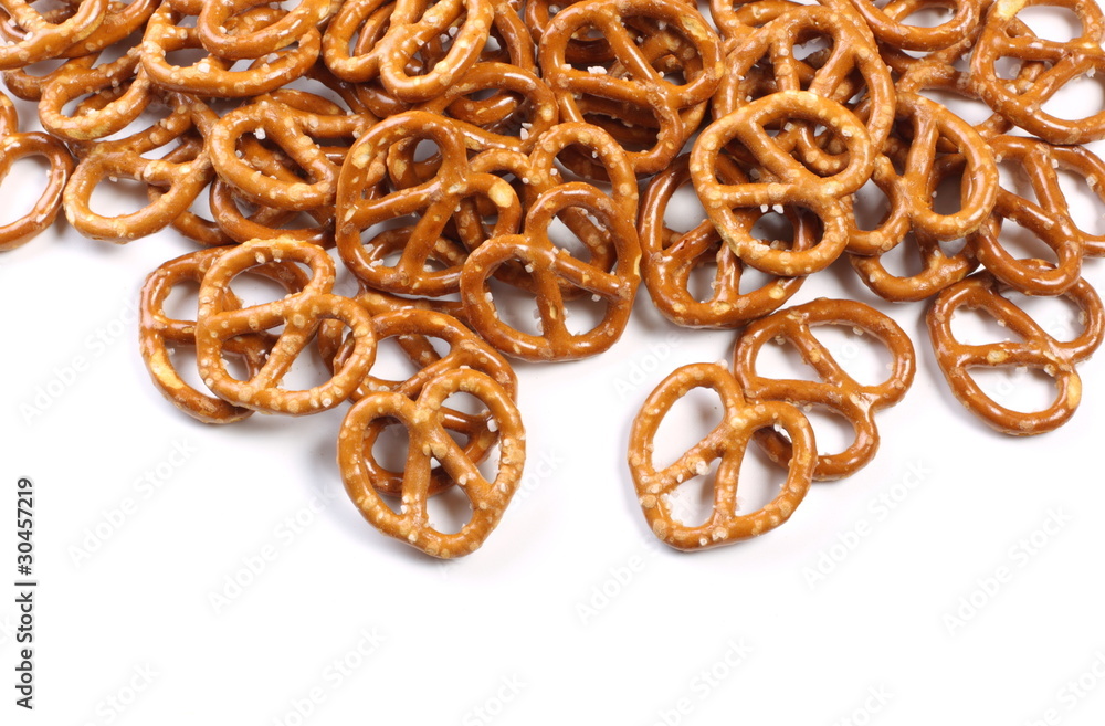 Salted Pretzel snacks on a white background Salted Pretzel snacks on a white background