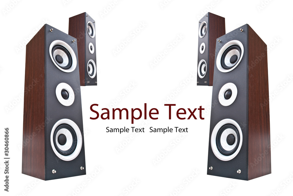 Fototapeta premium Wood loudspeaker isolate on the white.