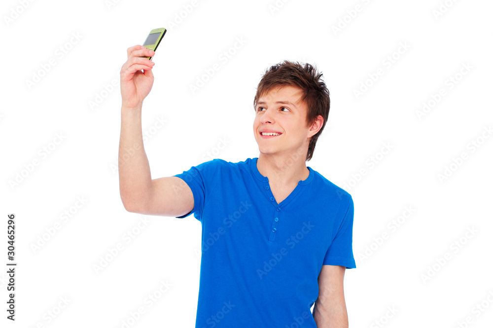 young man taking picture on phone young man taking picture on phone