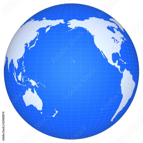 The globe of Pacific ocean isolated on a white background.