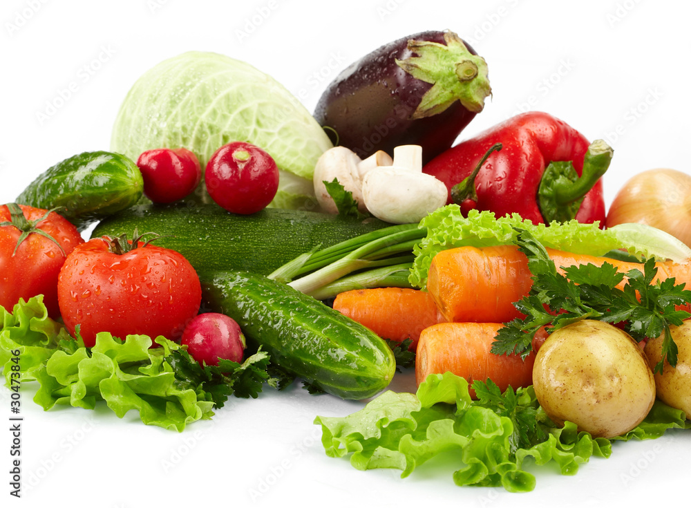 fresh vegetables on the white background