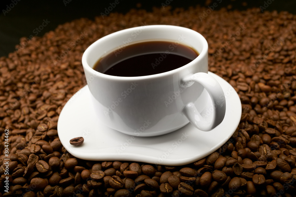coffee beans with white cup coffee beans with white cup