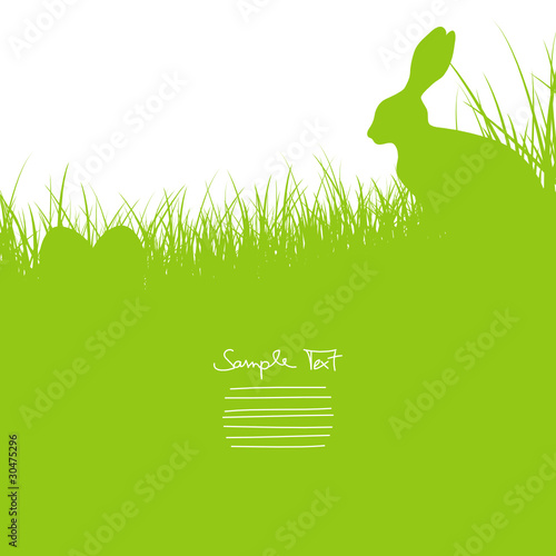 Bunny Sitting In The Meadow & Eggs Background Green