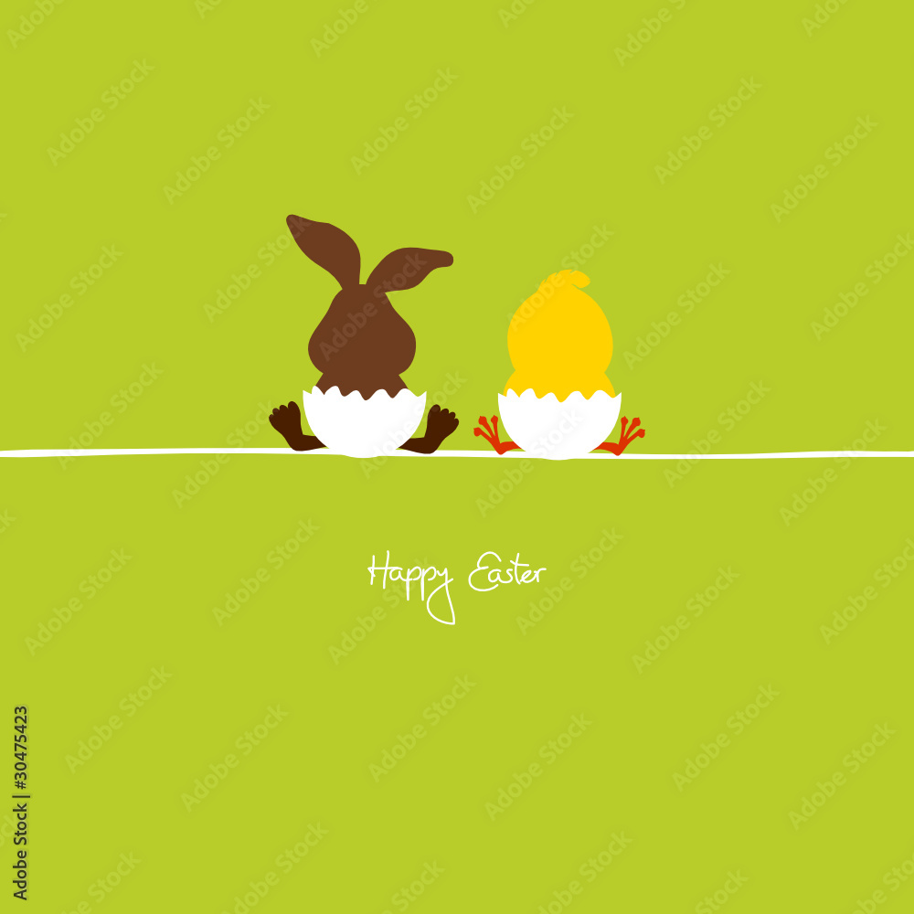 Easter Bunny & Chick Sitting In Eggshells Easter Bunny & Chick Sitting In Eggshells