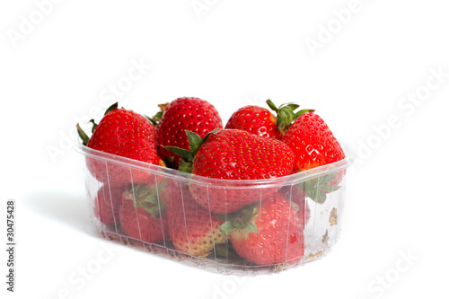 Strawberries in plastic box.
