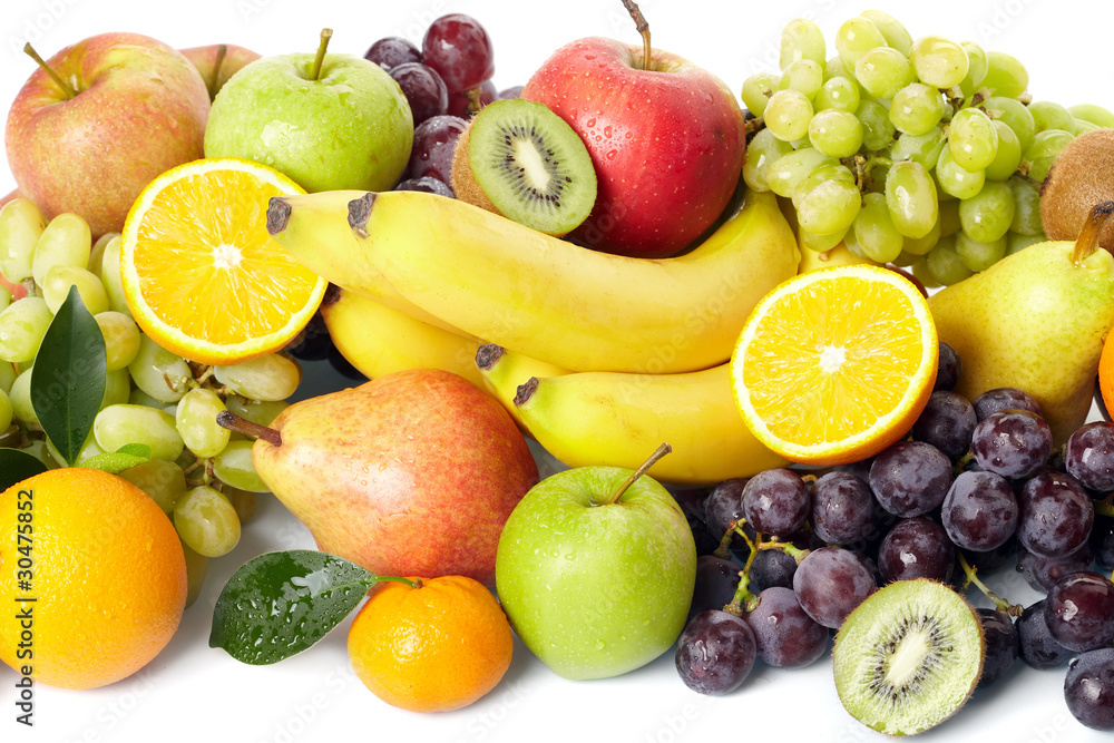 fresh fruits on the white background fresh fruits on the white background