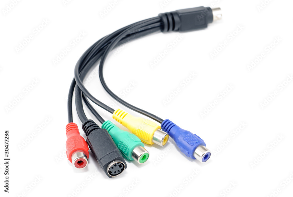 Computer cable on videocard -TV. Isolation on white Computer cable on videocard -TV. Isolation on white