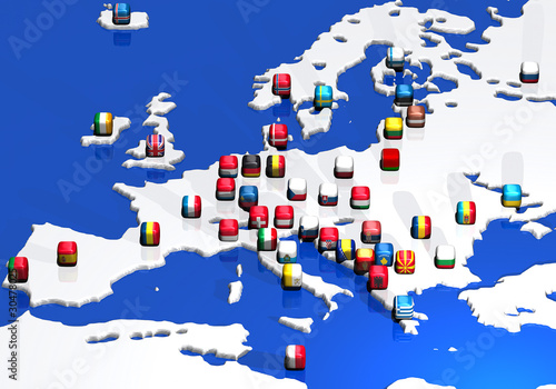 Cartina Europa E Bandiere Cubo Stock Illustration Adobe Stock Cartina Asia Con Bandiere
