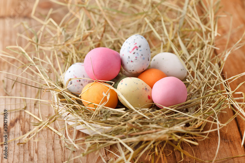 Easter eggs in a bird's nest