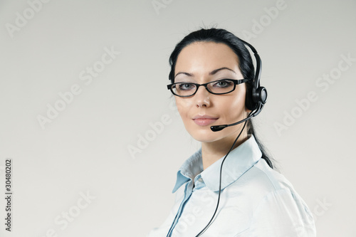 Sexy call center operator full face portrait