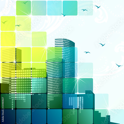 Dynamic cityscape in green