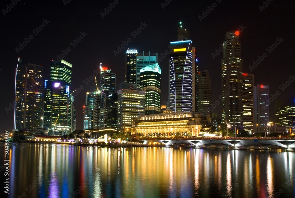 skyscraper in Singapore at night
