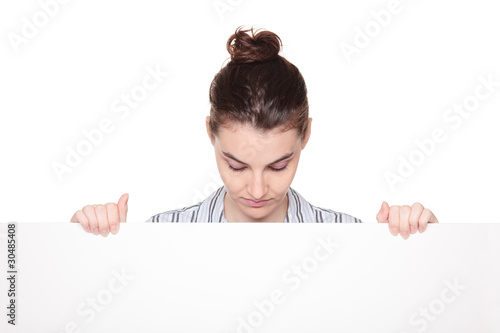 blank sign - woman holding large placard photo