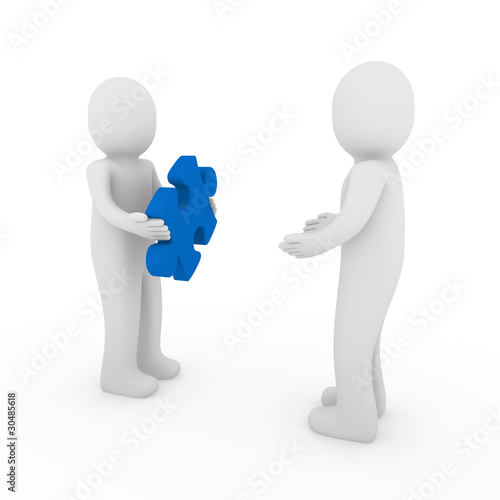 3d men puzzle blue teamwork