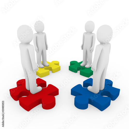 3d men puzzle teamwork