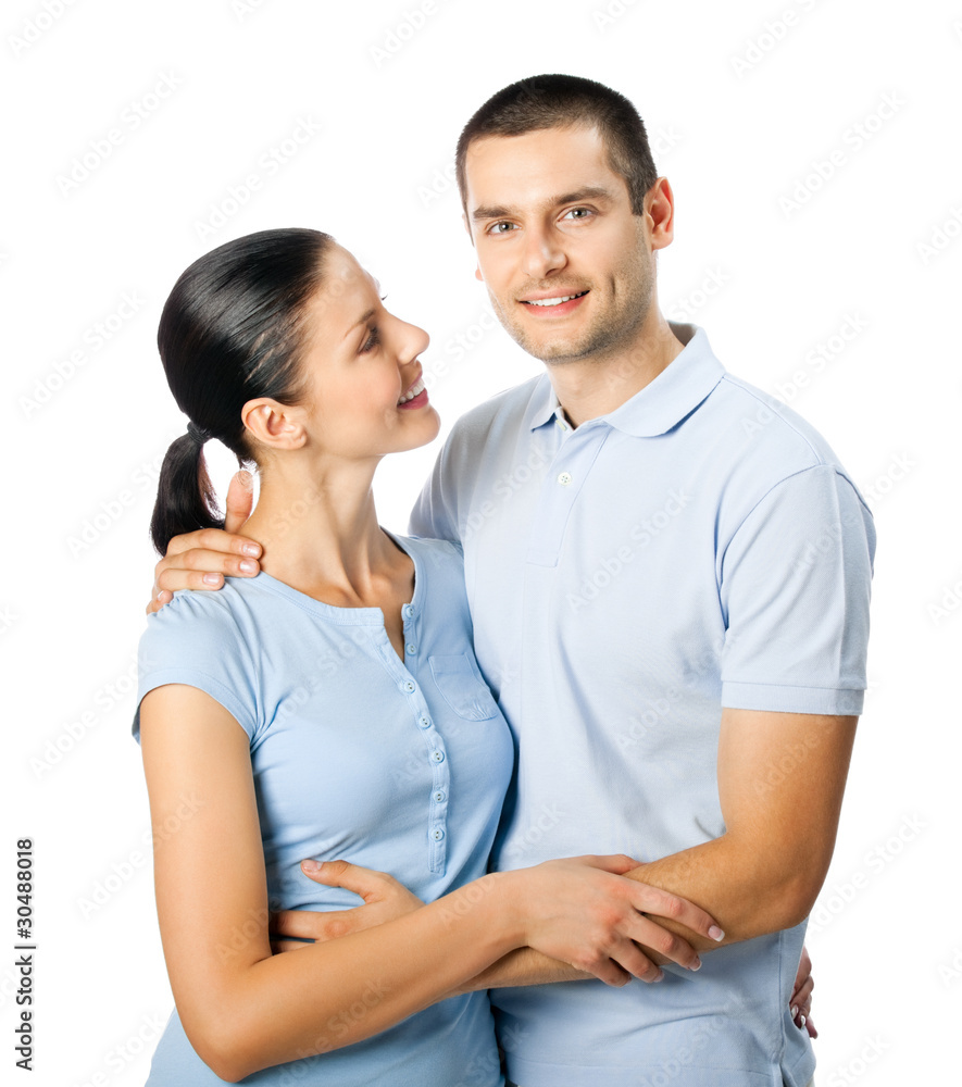 Portrait of young happy smiling attractive couple, isolated Portrait of young happy smiling attractive couple, isolated