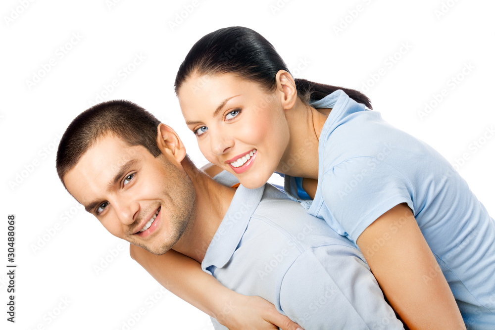 Portrait of young happy smiling attractive couple, isolated Portrait of young happy smiling attractive couple, isolated