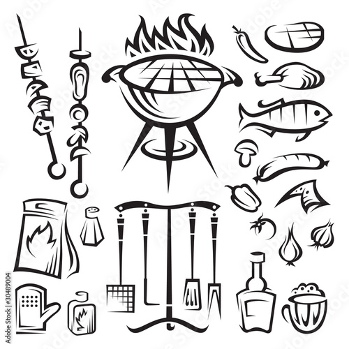 monochrome image of set for a barbecue