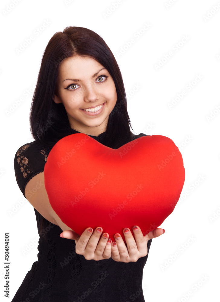 Valentines Day. Woman holding Valentines Day heart sign with cop Valentines Day. Woman holding Valentines Day heart sign with cop