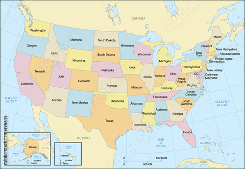 USA Map with State Name Labels