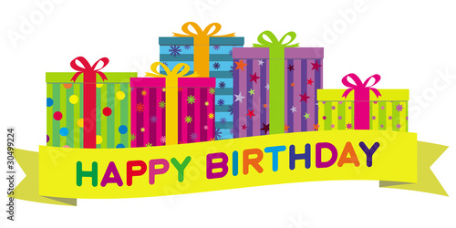 Vector Colorful Gift Boxes & Birthday Banner. No Gradients.